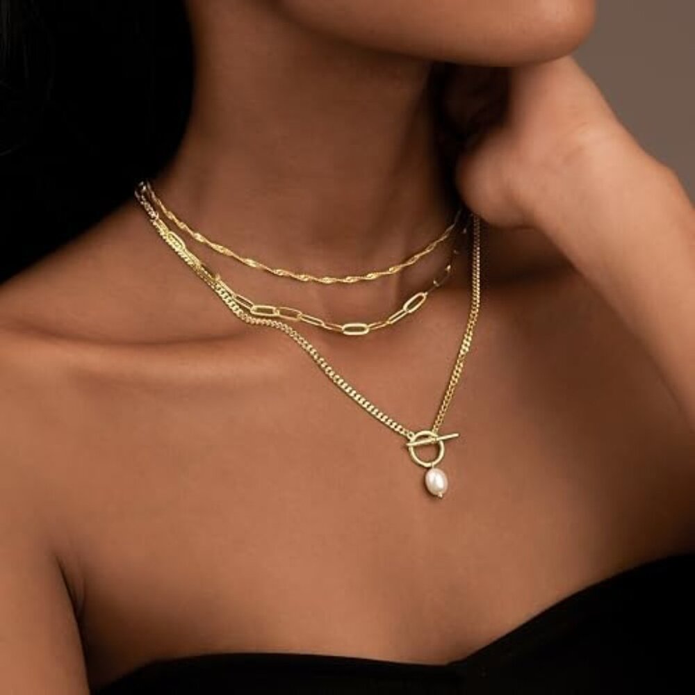 Layered Gold Necklaces for Women, Stackable Dainty 14K Gold Silver Plated Trendy